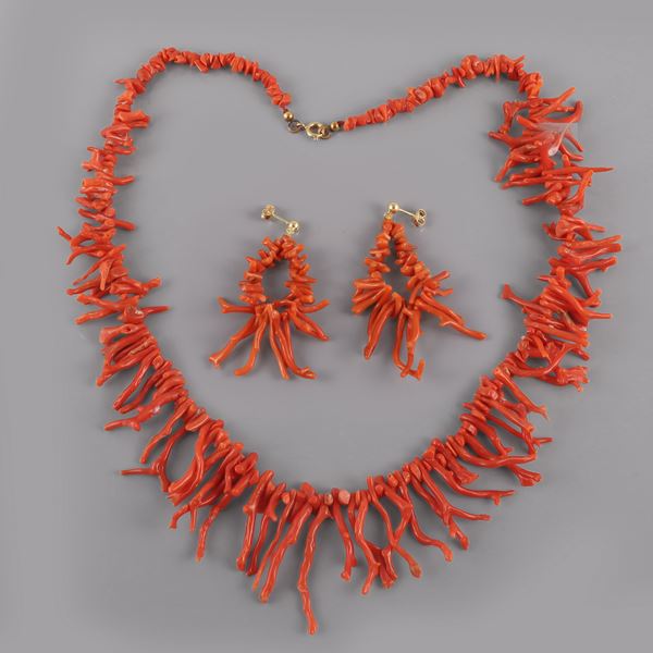 ~ 18KT GOLD AND CORAL NECKLACE AND EARRINGS
