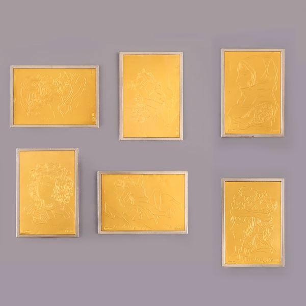 LOT OF SIX 24KT GOLD FOIL AND 925 SILVER PLAQUES