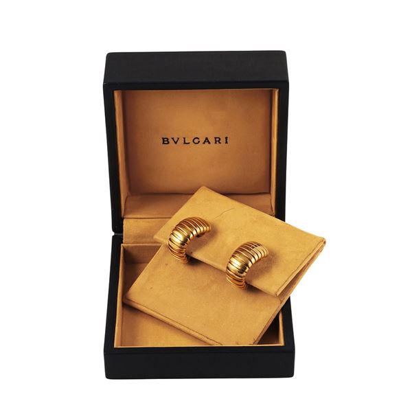 18KT GOLD "Tubogas" CLIP EARRINGS, BY BULGARI 
