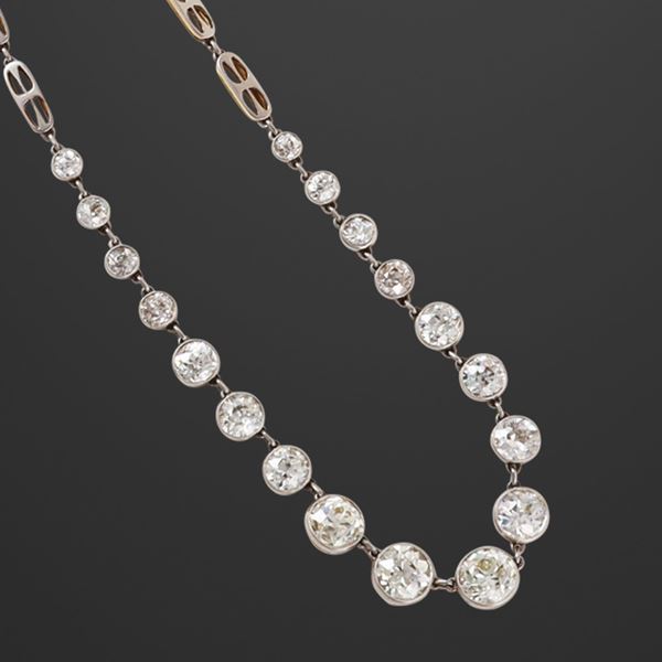 18KT GOLD, PLATINUM AND OLD EUROPEAN CUT DIAMONDS NECKLACE