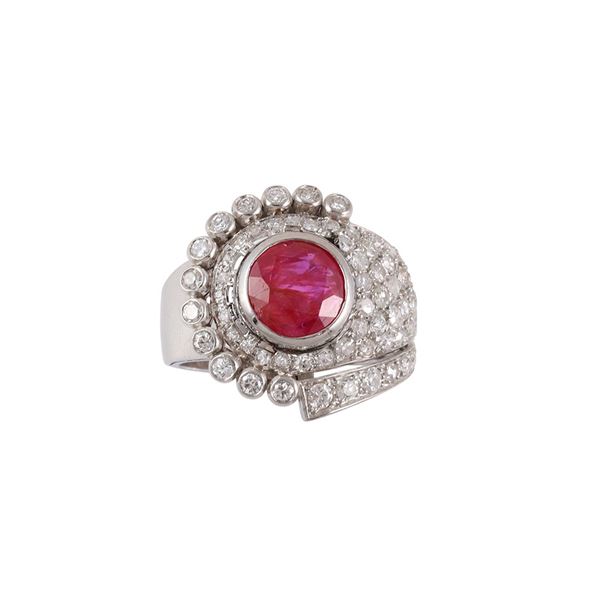 PLATINUM, RUBY AND DIAMONDS RING