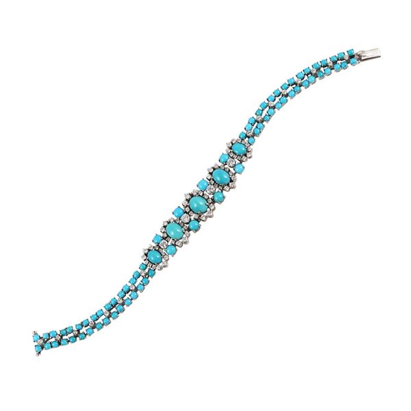 18KT GOLD BRACELET WITH TURQUOISES AND DIAMONDS