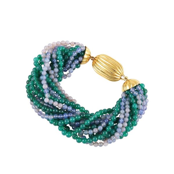 "TORCHON" BRACELET. 18KT GOLD CLASP, CHRYSOPRASE AND CHALCEDONY