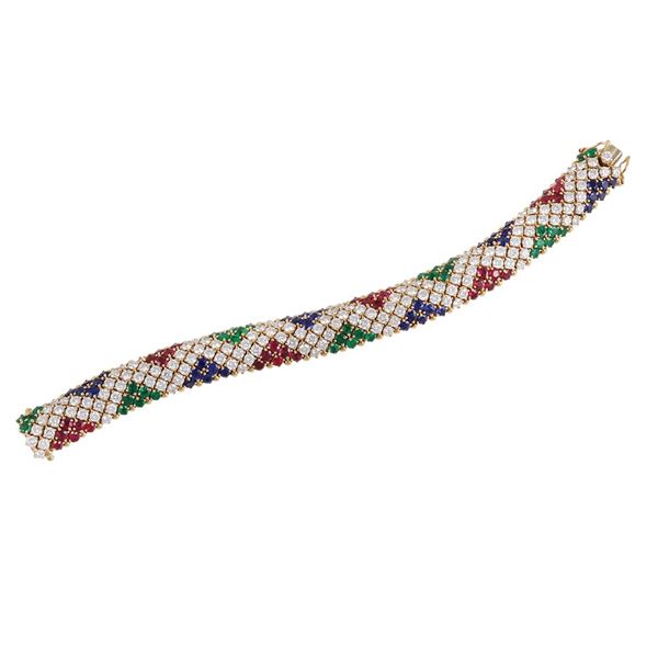 18KT GOLD, DIAMONDS, EMERALDS, SAPPHIRES AND RUBIES BRACELET