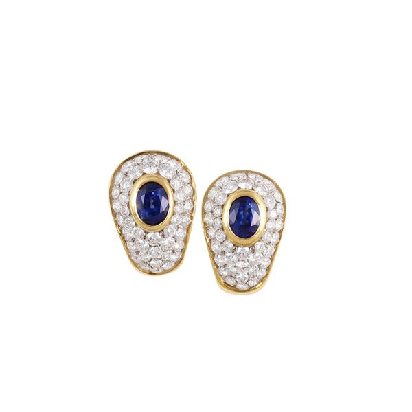 18KT GOLD, SAPPHIRE AND DIAMOND EARRINGS
