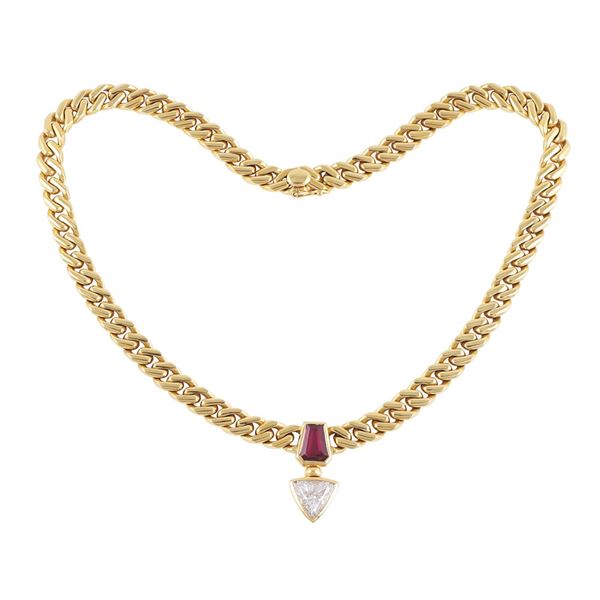 18KT GOLD, DIAMOND AND RUBY NECKLACE