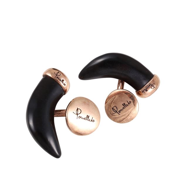 * 18KT GOLD AND JET HORN CUFFLINKS, BY POMELLATO