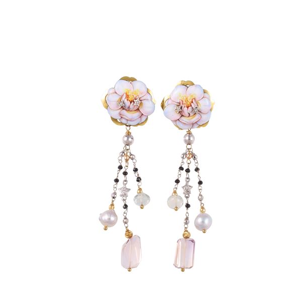 * 18KT GOLD, COPPER, FRESHWATER PEARLS, GEMSTONES, ONYX, DIAMONDS AND ENAMEL, BY GABRIELLA RIVALTA