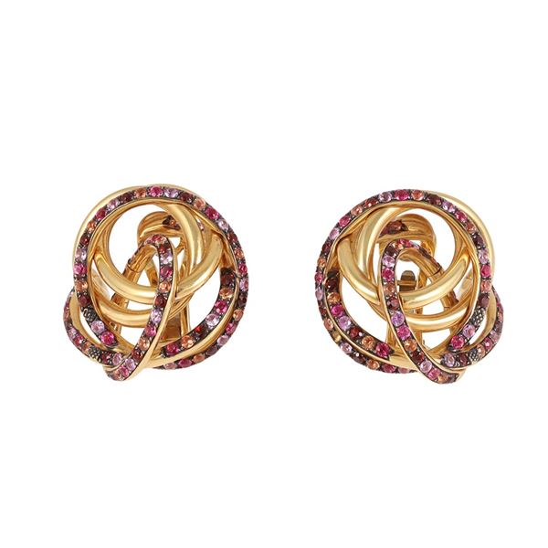* 18KT GOLD AND GEMSTONE EARRINGS, BY DE GRISOGONO, "Matassa"