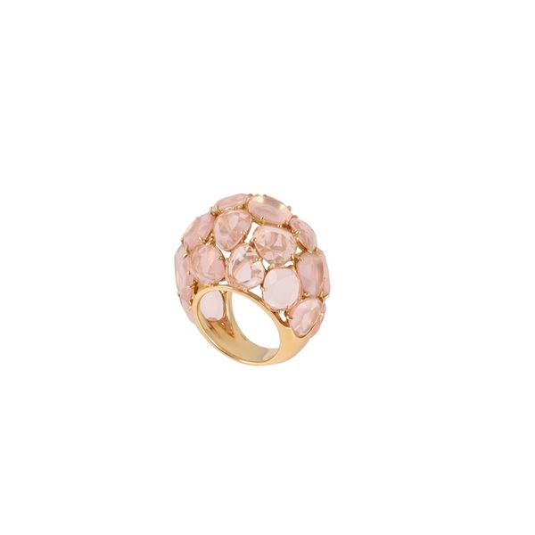 * 18KT GOLD AND PINK QUARTZ RING, BY POMELLATO, "Capri"