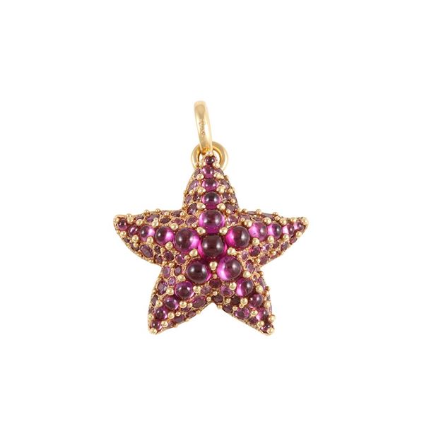 * 18KT GOLD PENDANT WITH FACETED AND CABOCHON CUT RHODOLITE, POMELLATO "Sirene"