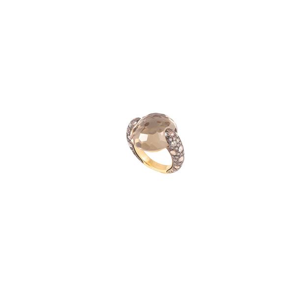 * 18KT GOLD, QUARTZ AND "BROWN" DIAMONDS RING, POMELLATO "Tango"