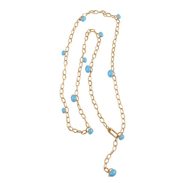 * 18KT GOLD, LIGHT BLUE CERAMIC AND AMETHYST NECKLACE, POMELLATO "CAPRI"  - Auction IMPORTANT JEWELS AND FINE SILVER - Casa d'Aste International Art Sale