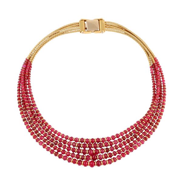 * 18KT GOLD AND RED SPINEL NECKLACE