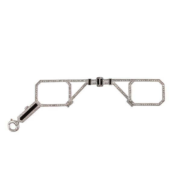 PLATINUM, ROSE-CUT DIAMONDS AND ONYX LORGNETTE, CARTIER