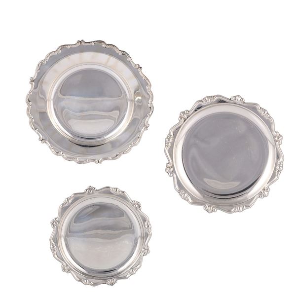 800 SILVER  LOT OF TWELVE DESSERT PLATES, TWO BOTTLE COASTERS AND TWELVE GLASS COASTERS