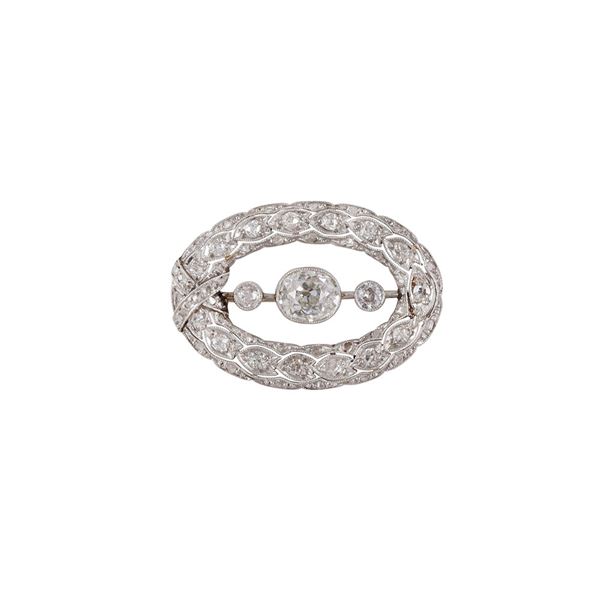 PLATINUM AND OLD EUROPEAN CUT DIAMONDS BROOCH  - Auction IMPORTANT JEWELS AND FINE SILVER - Casa d'Aste International Art Sale