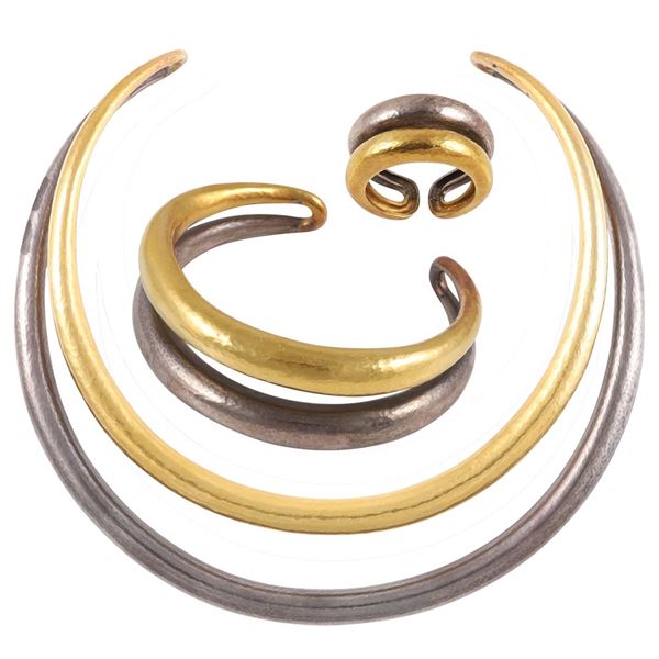 22KT GOLD AND SILVER SET OF NECKLACE, BRACELET AND RING, ZOLOTAS