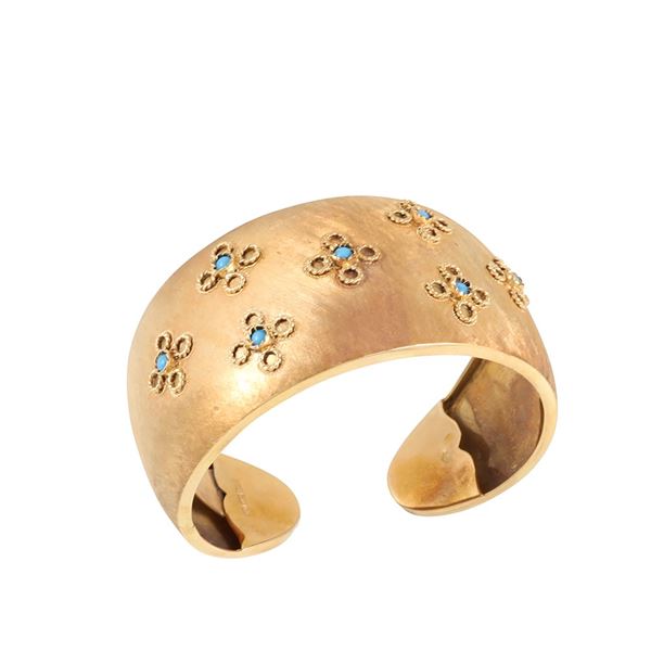 18KT GOLD AND TURQUOISES BANGLE