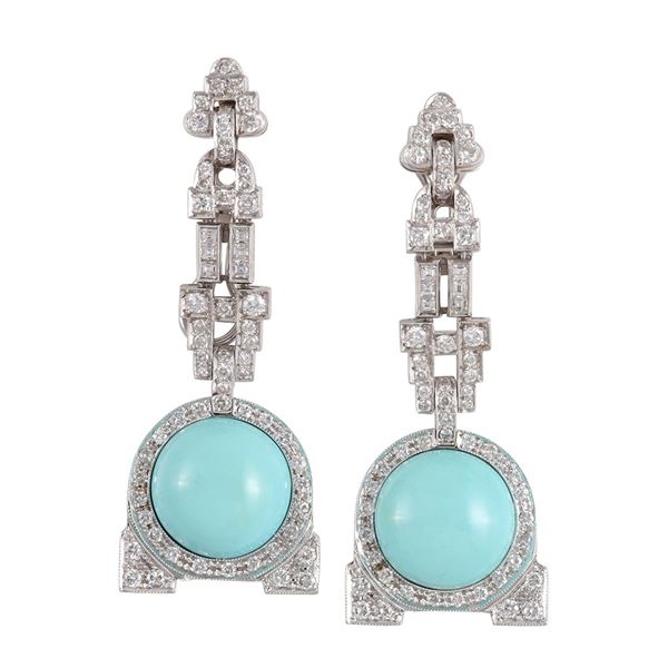 18KT GOLD, DIAMONDS AND TURQUOISES EARRINGS