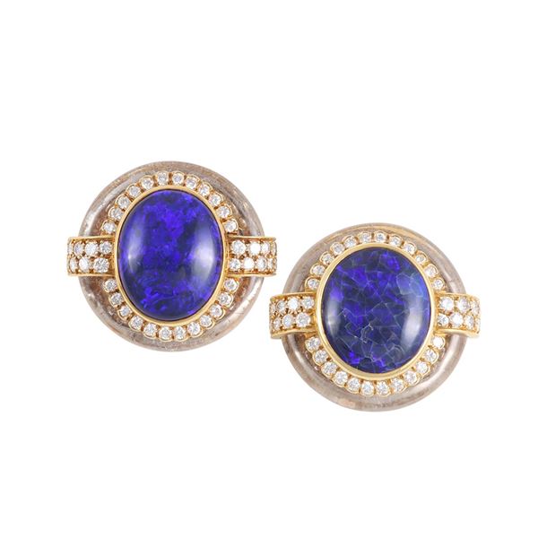 18KT GOLD, DIAMONDS AND OPAL (fêlure) EARRINGS