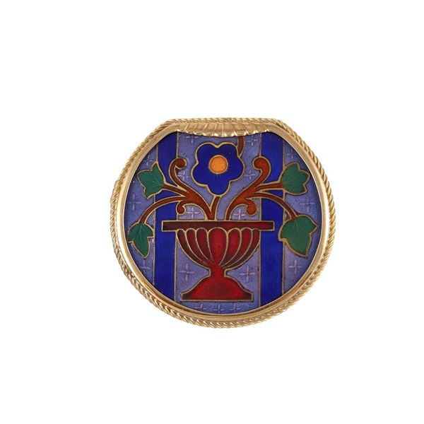 18KT GOLD AND ENAMEL BROOCH