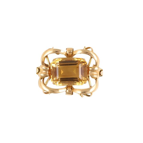 18KT GOLD AND QUARTZ BROOCH