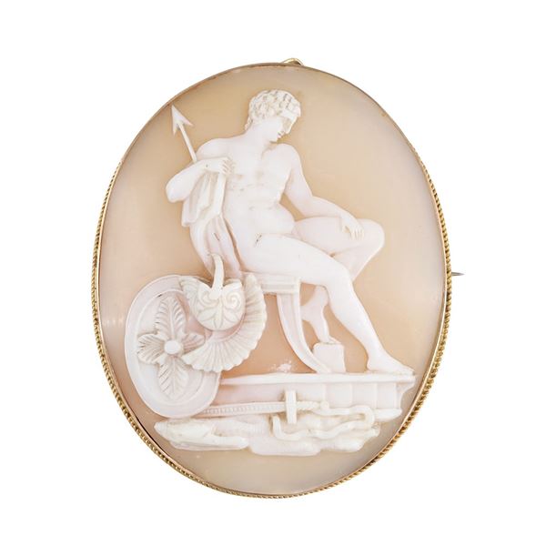 18KT GOLD AND SHELL CAMEO BROOCH-PENDANT