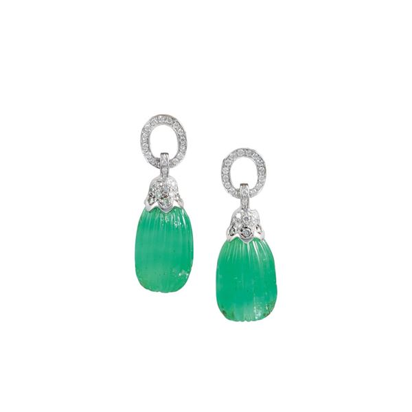 18KT GOLD EARRINGS WITH EMERALDS AND DIAMONDS 