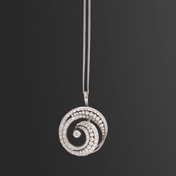 18KT GOLD AND DIAMONDS BROOCH-PENDANT WITH CHAIN