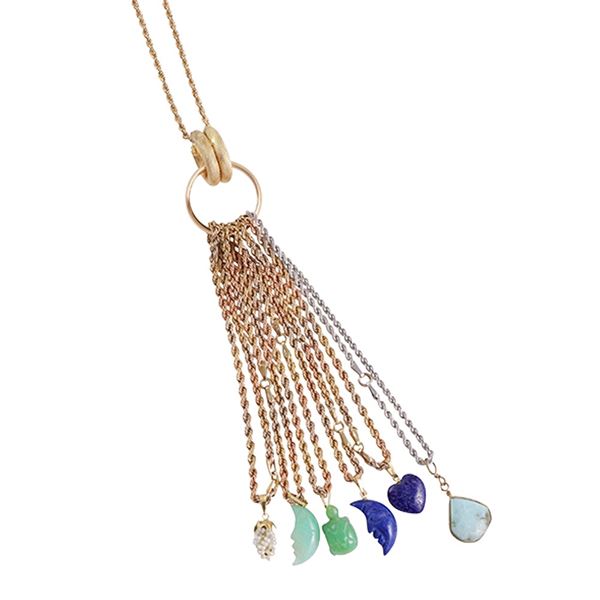 18KT GOLD NECKLACE AND PENDANT WITH HARDSTONES