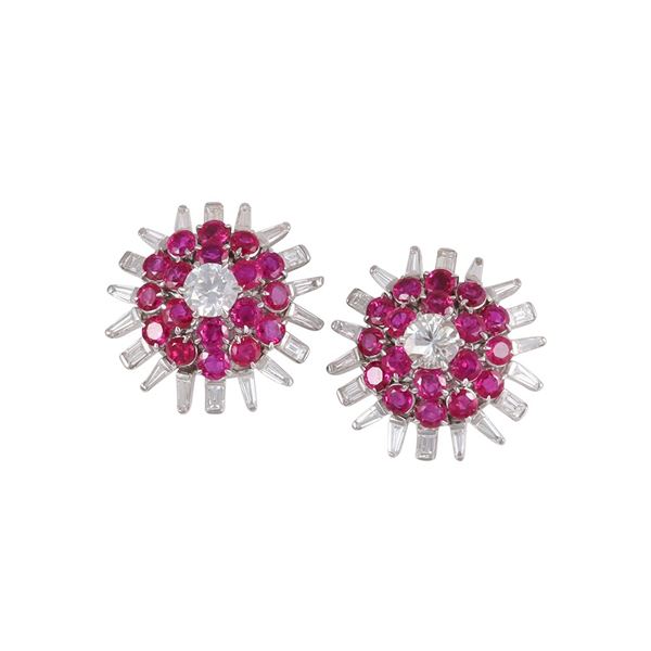 18KT GOLD, DIAMONDS AND RUBIES EARRINGS