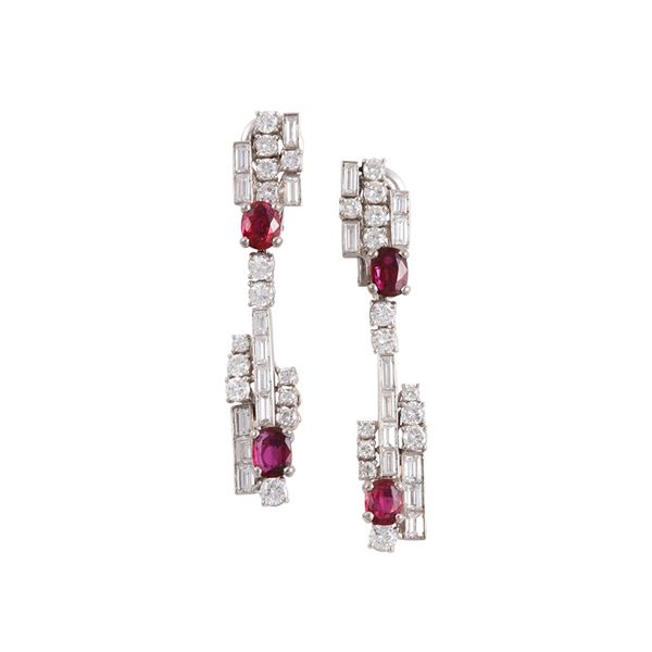18KT AND 14KT GOLD EARRINGS WITH DIAMONDS AND RUBIES