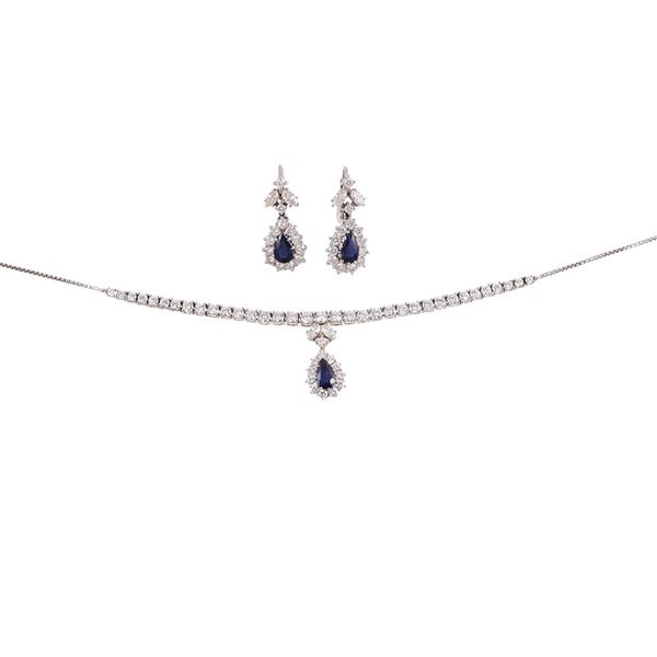18KT GOLD SET OF NECKLACE AND EARRINGS WITH DIAMONDS AND SAPPHIRES