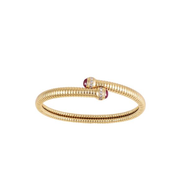 18KT GOLD, RUBIES AND DIAMONDS BANGLE