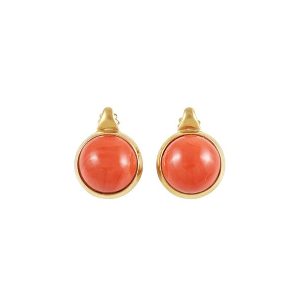 ~ 18KT GOLD AND CORAL EARRINGS