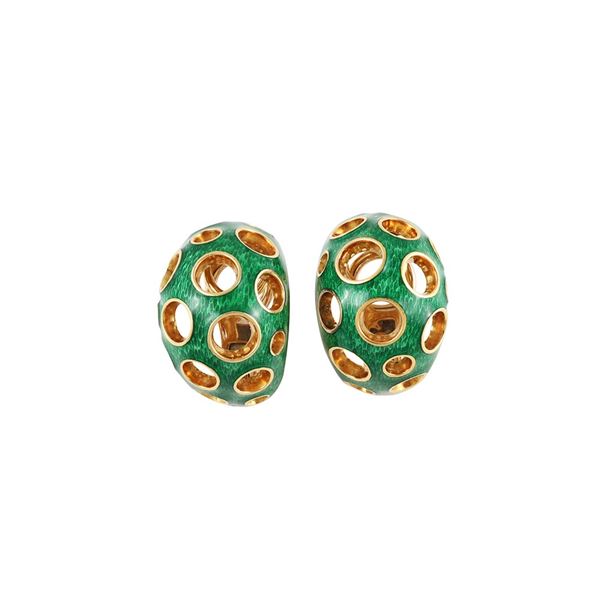 18KT GOLD AND ENAMEL EARRINGS, BY KUTCHINSKY