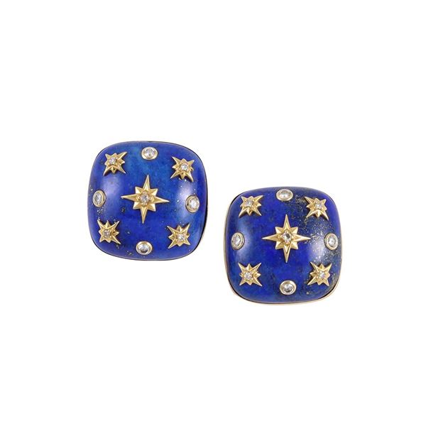 GOLD EARRINGS WITH LAPISLAZULI AND DIAMONDS, BY SABBADINI