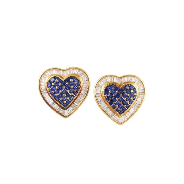 18KT GOLD, SAPPHIRES AND DIAMONDS EARRINGS