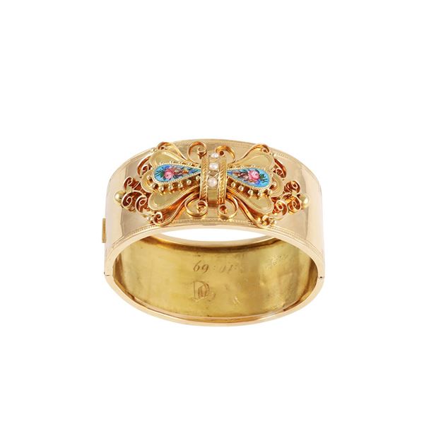18KT GOLD AND ENAMEL BANGLE (defects)