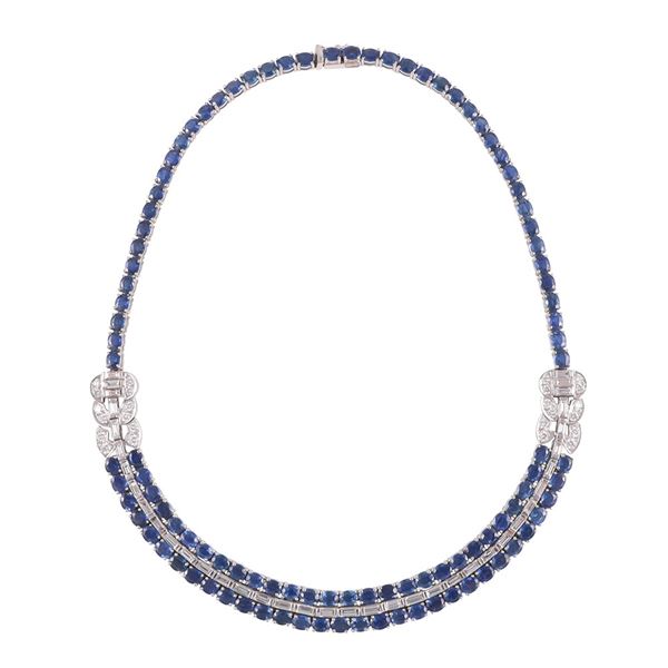 18KT GOLD, SAPPHIRES AND DIAMONDS NECKLACE