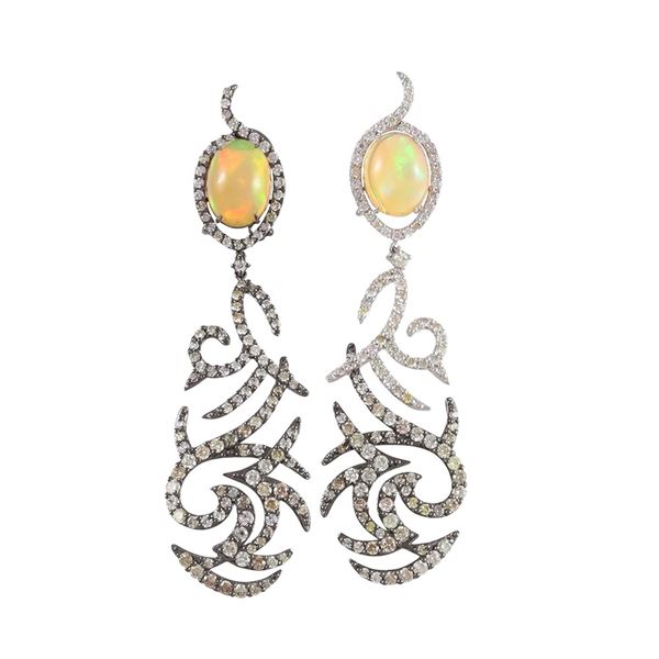 18KT GOLD, OPALS AND DIAMONDS EARRINGS