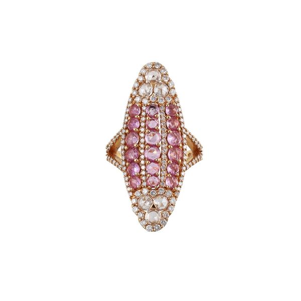 18KT GOLD, PINK SAPPHIRES AND DIAMONDS RING