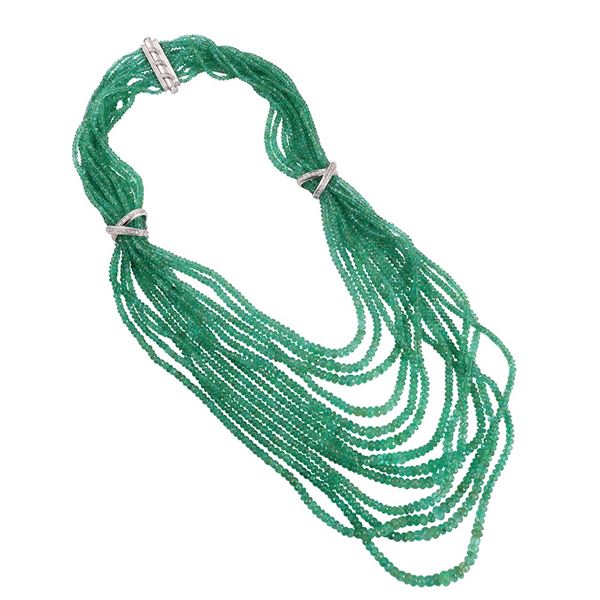 18KT GOLD, EMERALDS AND DIAMONDS NECKLACE