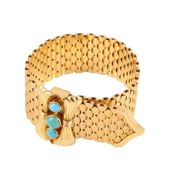 18KT GOLD BRACELET WITH TURQUOISE AND TURQUOISE PASTE