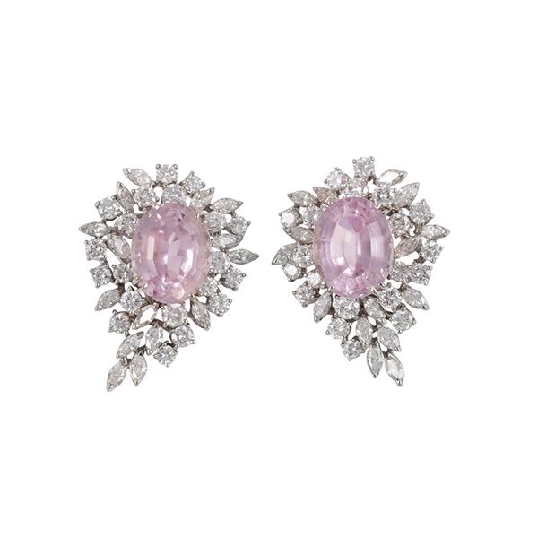 18KT GOLD, MORGANITE AND DIAMONDS EARRINGS