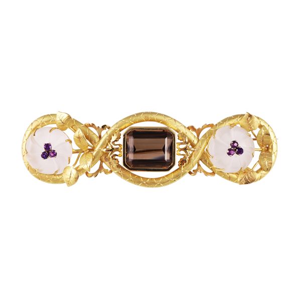 18KT GOLD, SILVER, QUARTZ AND AMETHYST BROOCH  - Auction IMPORTANT JEWELRY - Casa d'Aste International Art Sale