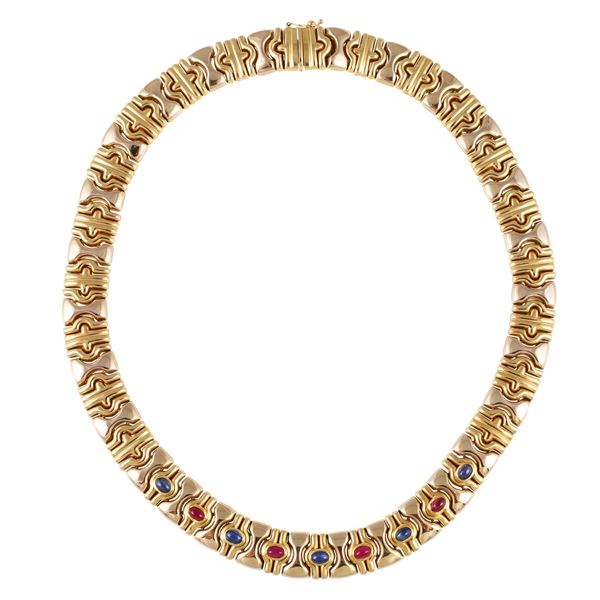 18KT GOLD NECKLACE WITH CABOCHON-CUT SAPPHIRES AND RUBIES  - Auction IMPORTANT JEWELRY - Casa d'Aste International Art Sale