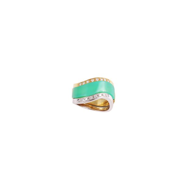 18KT GOLD, DIAMONDS AND CHRYSOPRASE RING