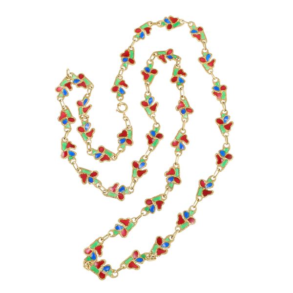 18KT GOLD AND "PLIQUE-À-JOUR" ENAMEL NECKLACE
